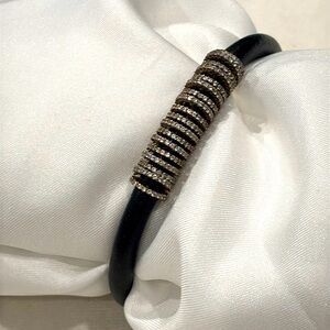 Black leather and faux diamond sparkly bling bling bracelet.